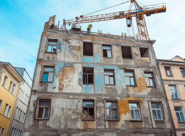 Mehrstöckige Ruine wird saniert