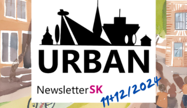 cartoon of city with headline - URBAN newsletter SK